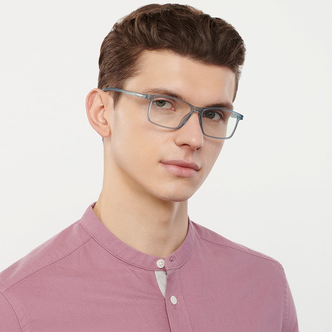 Lenskart BLU Screen Glasses Blue Block Zero Power Screen Glasses : Grey Transparent Full Rim Rectangle Lenskart Blu LB E14242-C1 left side