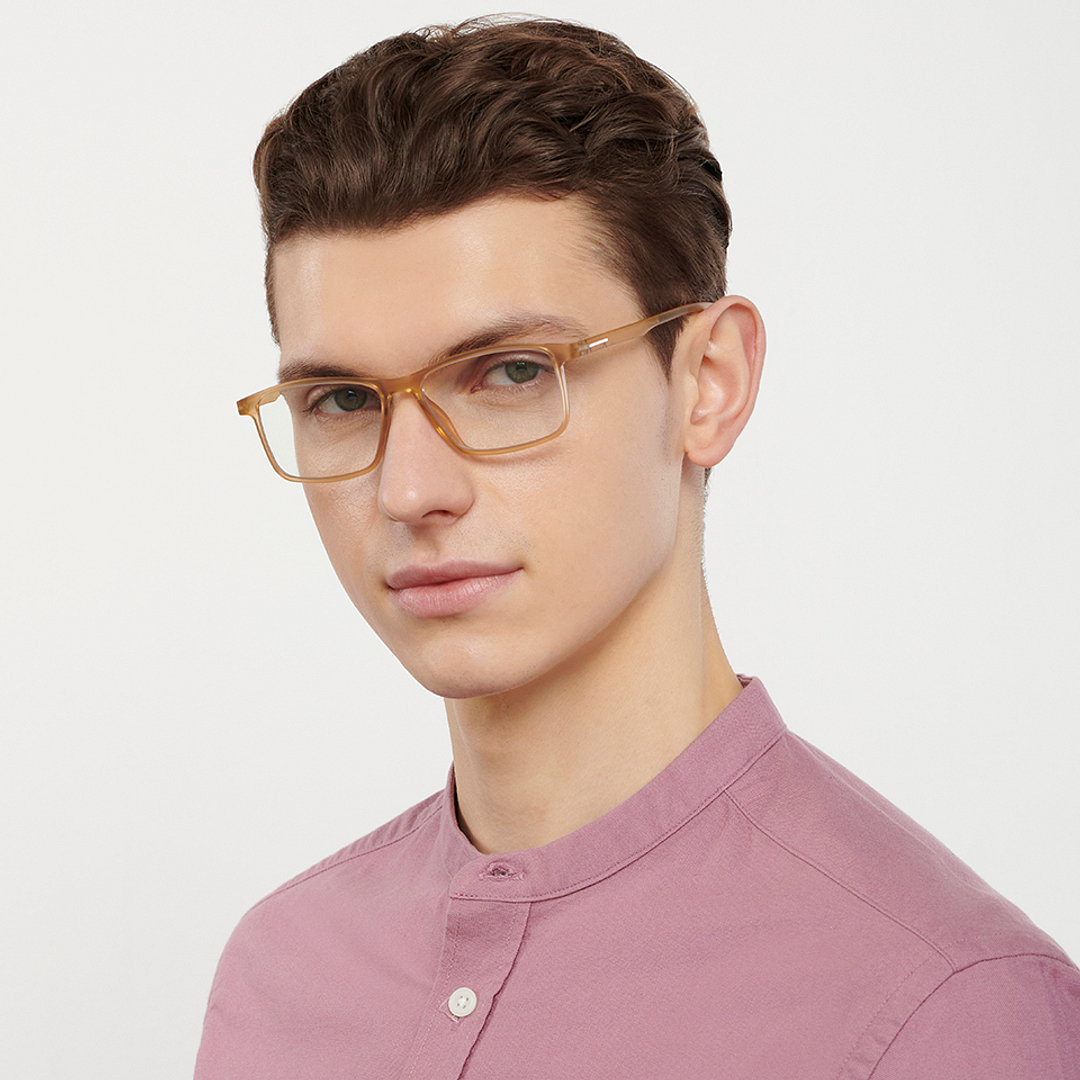 Lenskart BLU Screen Glasses Blue Block Zero Power Screen Glasses : Brown Transparent Full Rim Rectangle Lenskart BLU LB E14242-C3 left side