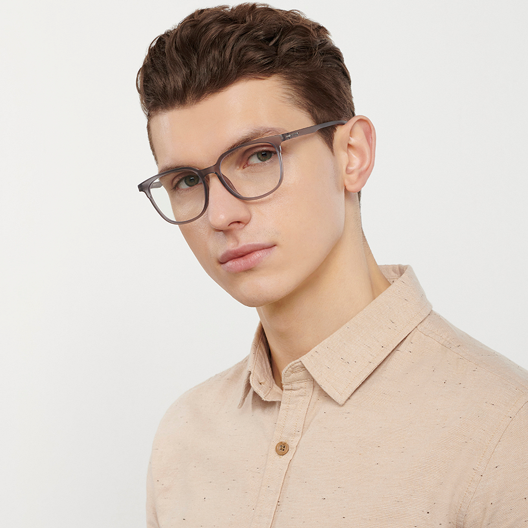 Lenskart BLU Screen Glasses Blue Block Zero Power Screen Glasses: Grey Transparent Full Rim Round Lenskart BLU LB E14244-C1 right side