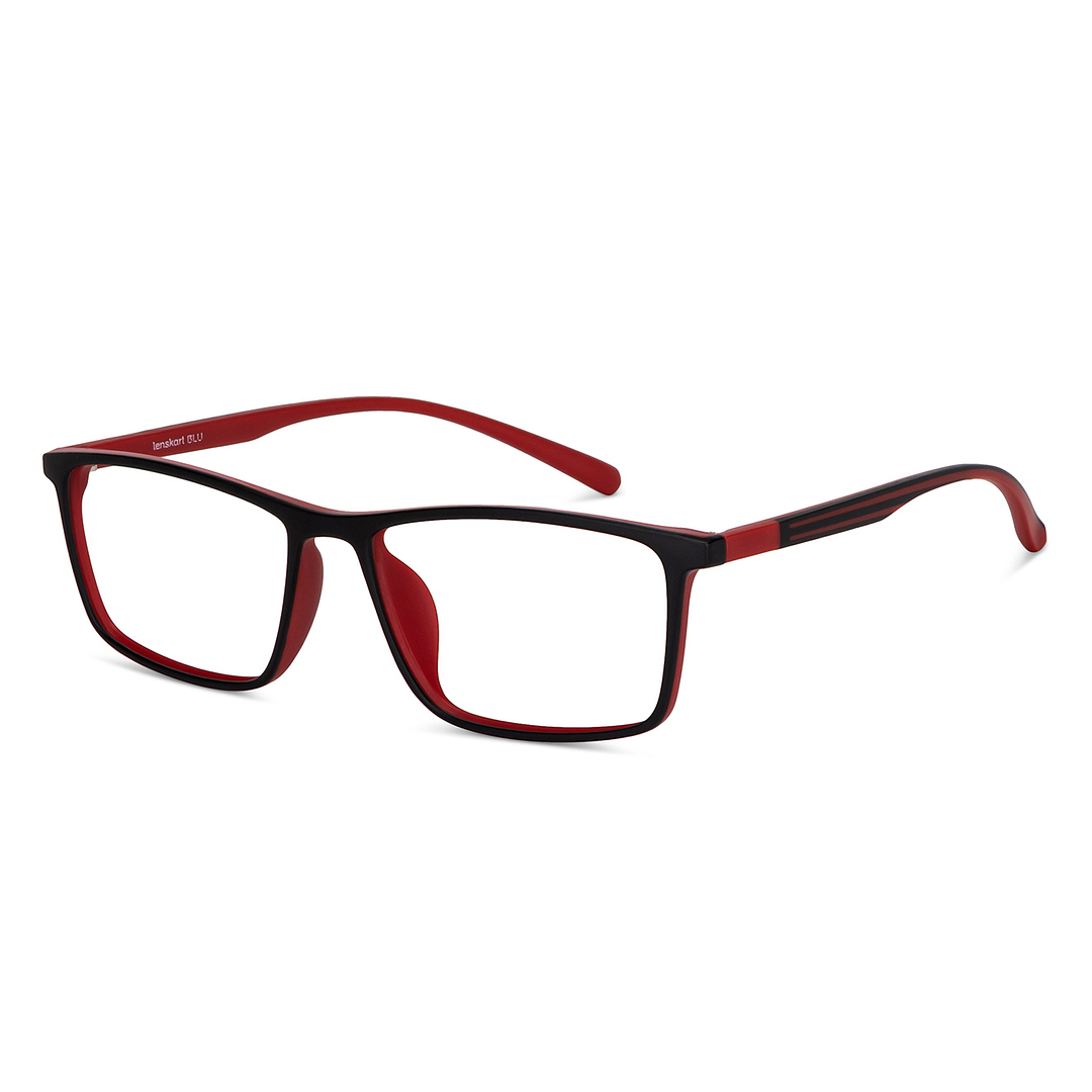 Lenskart BLU Screen Glasses Blue Block Zero Power Screen Glasses : Matte Black Red Full Rim Rectangle Lenskart Blu LB E14255-C2 right side