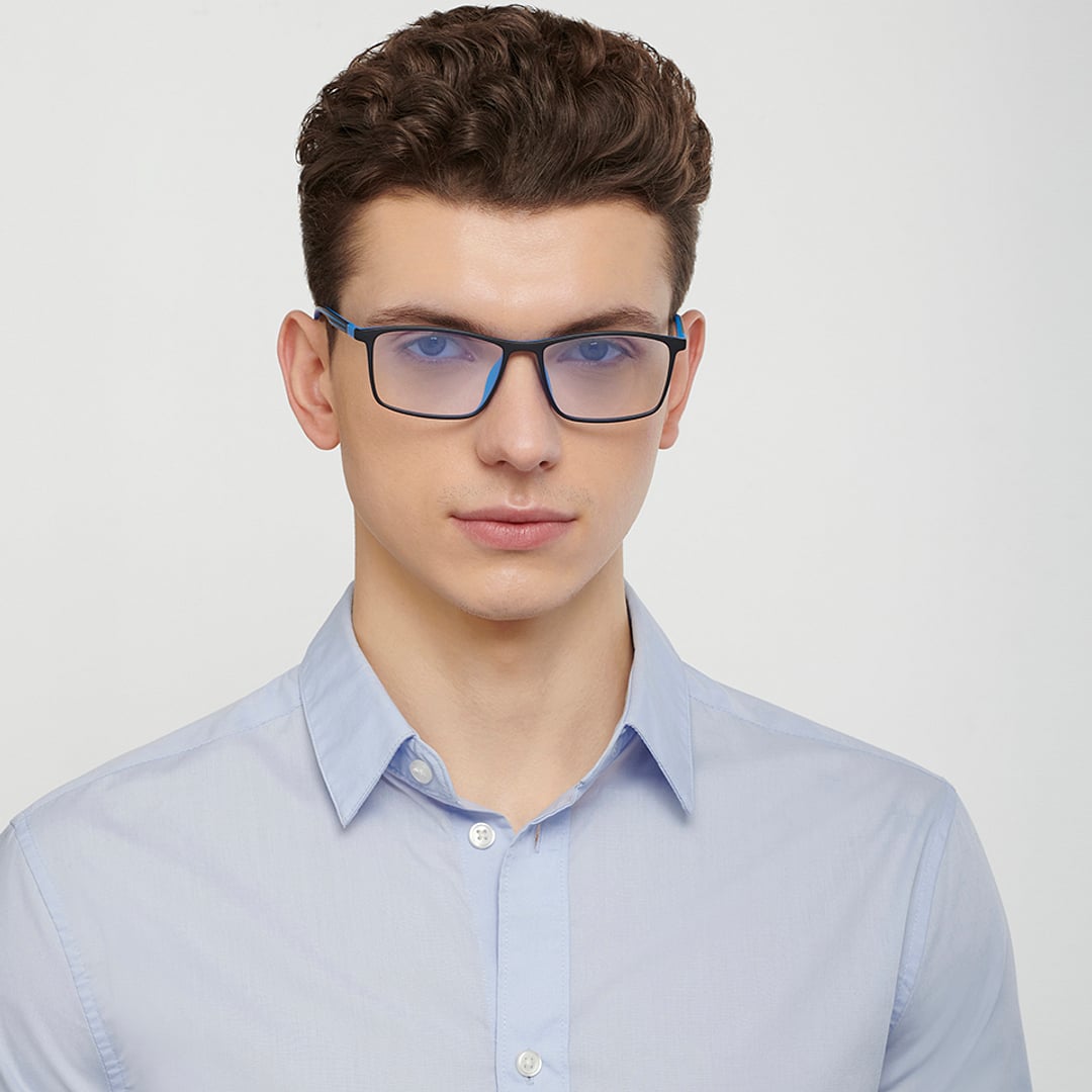 Lenskart BLU Screen Glasses Blue Block Zero Power Screen Glasses : Black Full Rim Rectangle Lenskart Blu LB E14255-C3 left side