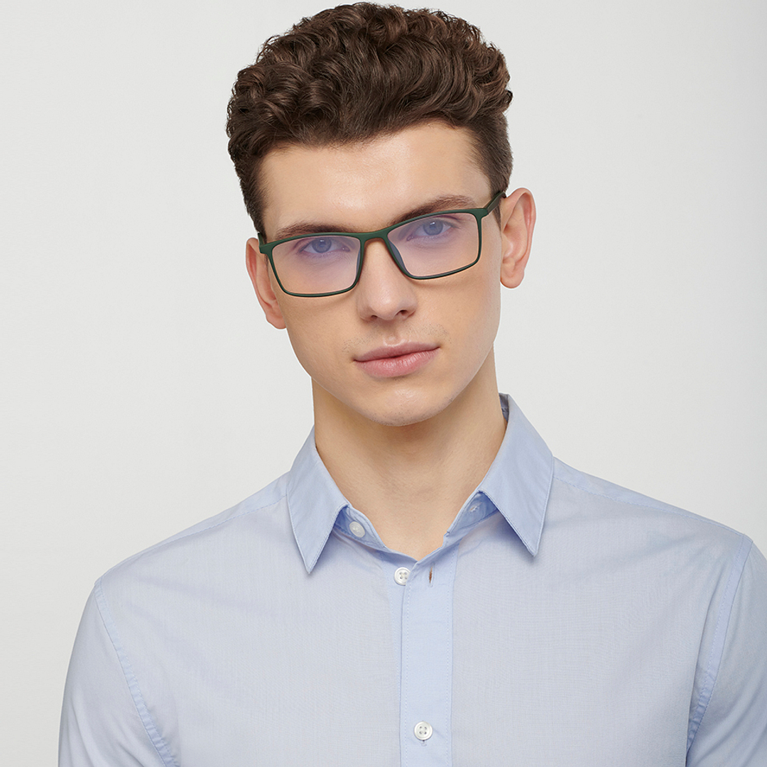 Lenskart BLU Screen Glasses Blue Block Zero Power Screen Glasses: Green Full Rim Rectangle Lenskart Blu LB E14255-C4 left side
