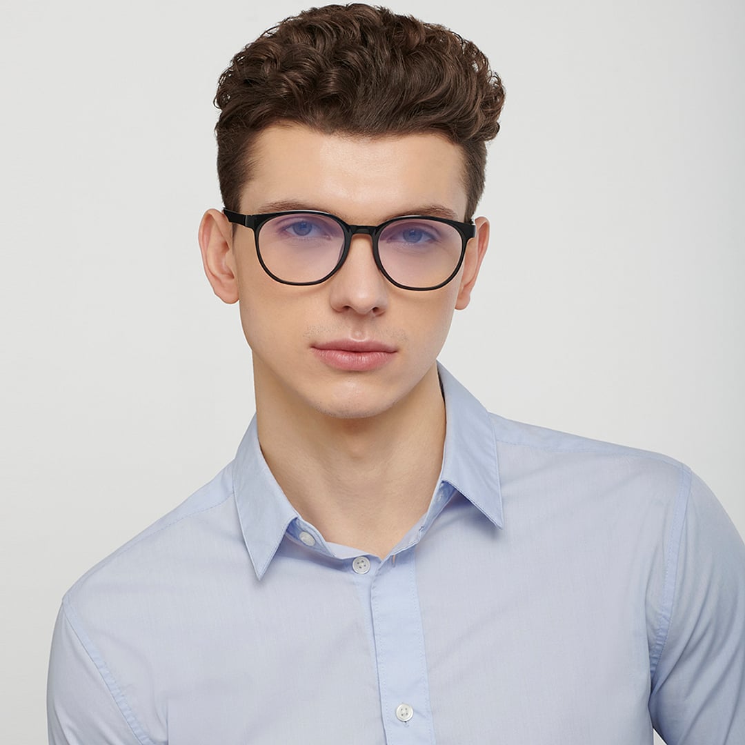 Lenskart BLU Screen Glasses Blue Block Zero Power Screen Glasses : Black Black Full Rim Round Lenskart Blu LB E14271-C2 left side