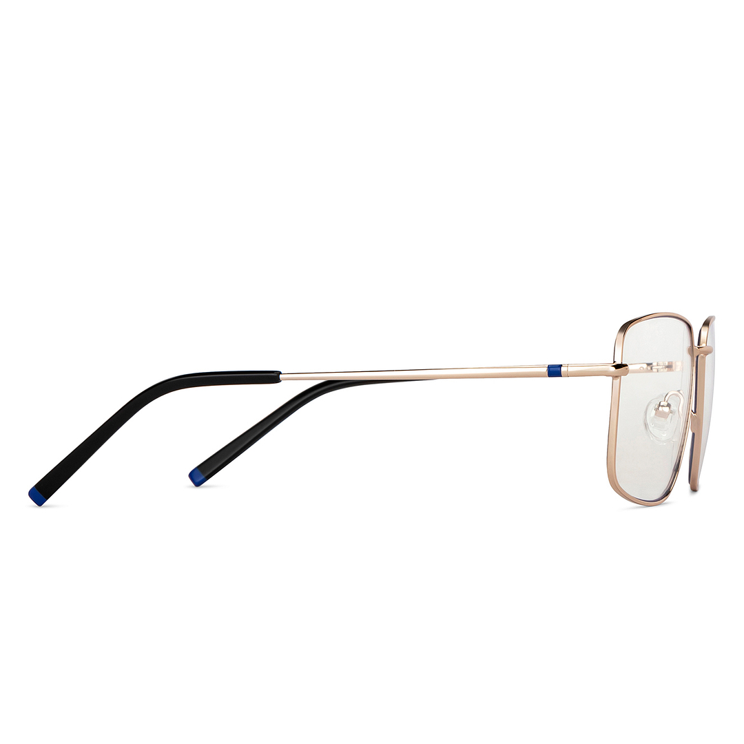 Lenskart BLU Screen Glasses Alaya : Blue Block Zero Power Screen Glasses: : Gold Black Full Rim Geometric Lenskart BLU LB E14483-C3 right side