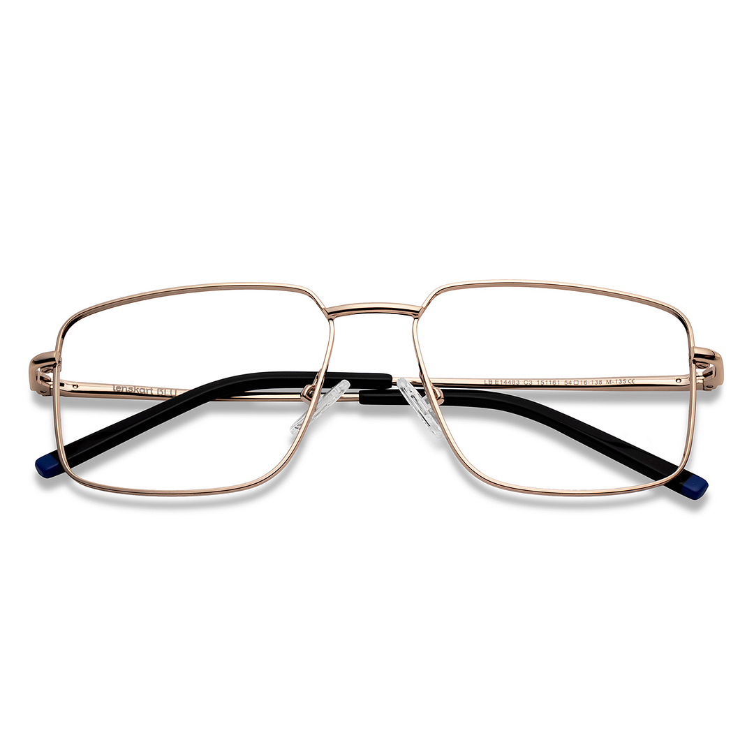 Lenskart BLU Screen Glasses Alaya : Blue Block Zero Power Screen Glasses: : Gold Black Full Rim Geometric Lenskart BLU LB E14483-C3 right side