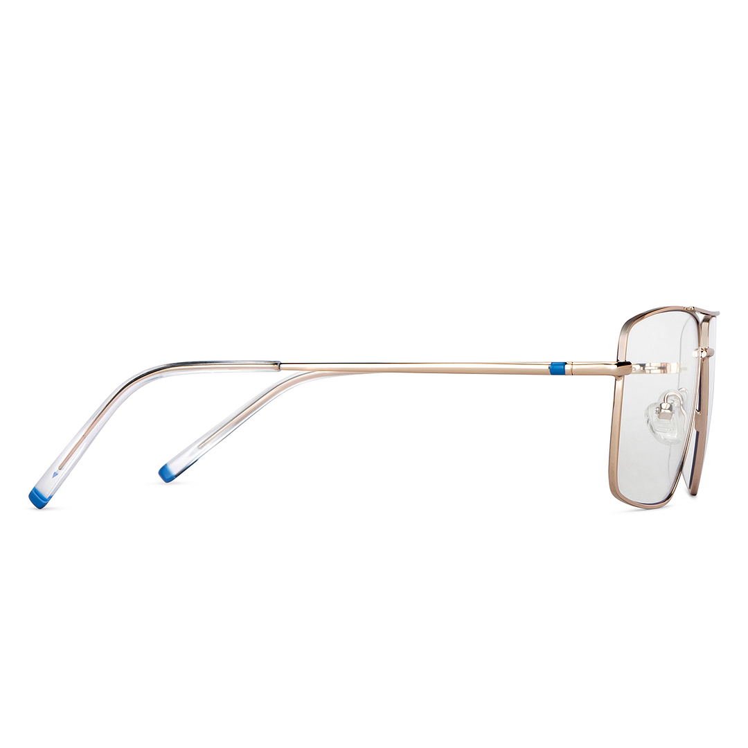 Lenskart BLU Screen Glasses Blue Block Zero Power Screen Glasses: Gold Transparent Full Rim Aviator Lenskart Blu LB E14484-C1 left side