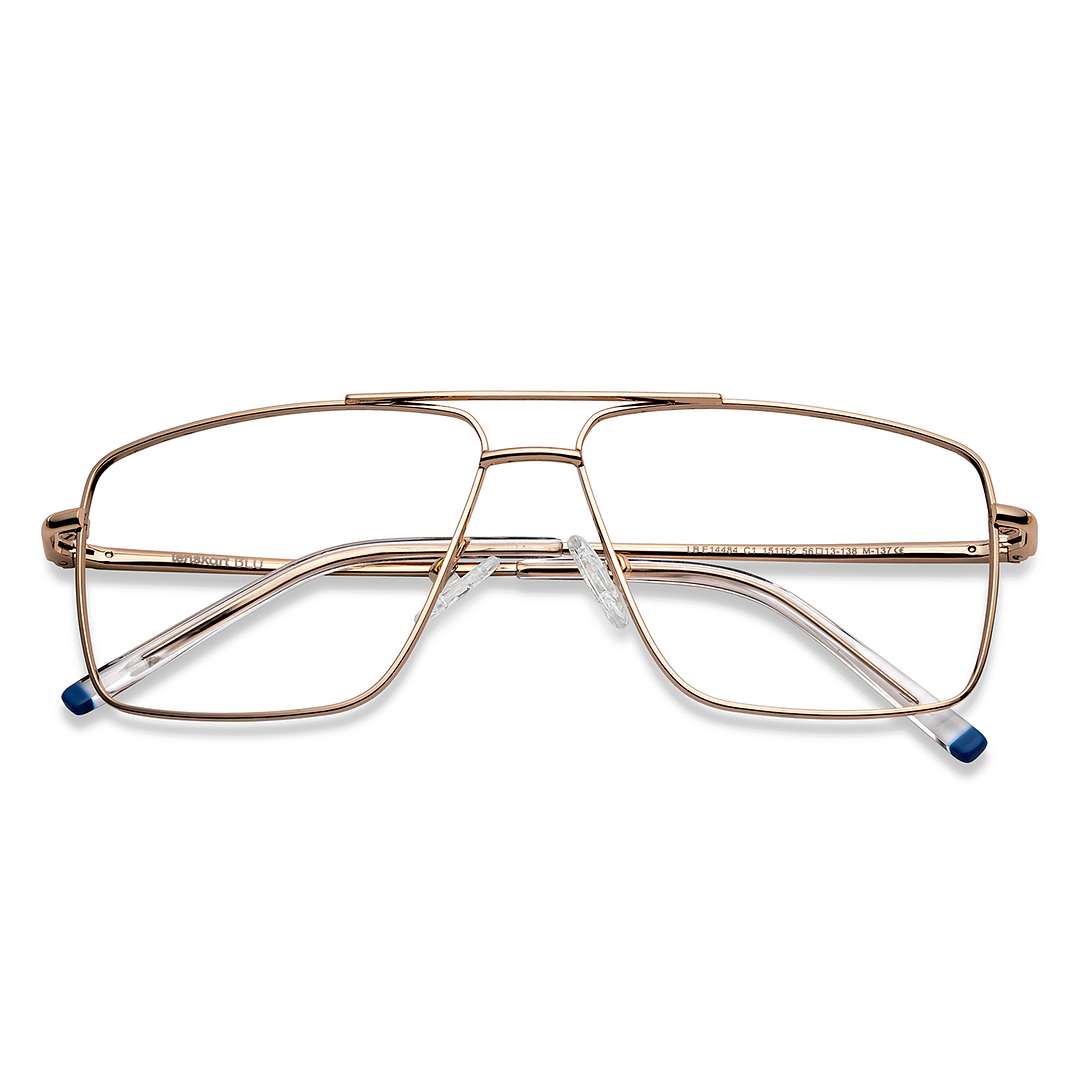 Lenskart BLU Screen Glasses Blue Block Zero Power Screen Glasses: Gold Transparent Full Rim Aviator Lenskart Blu LB E14484-C1 left side