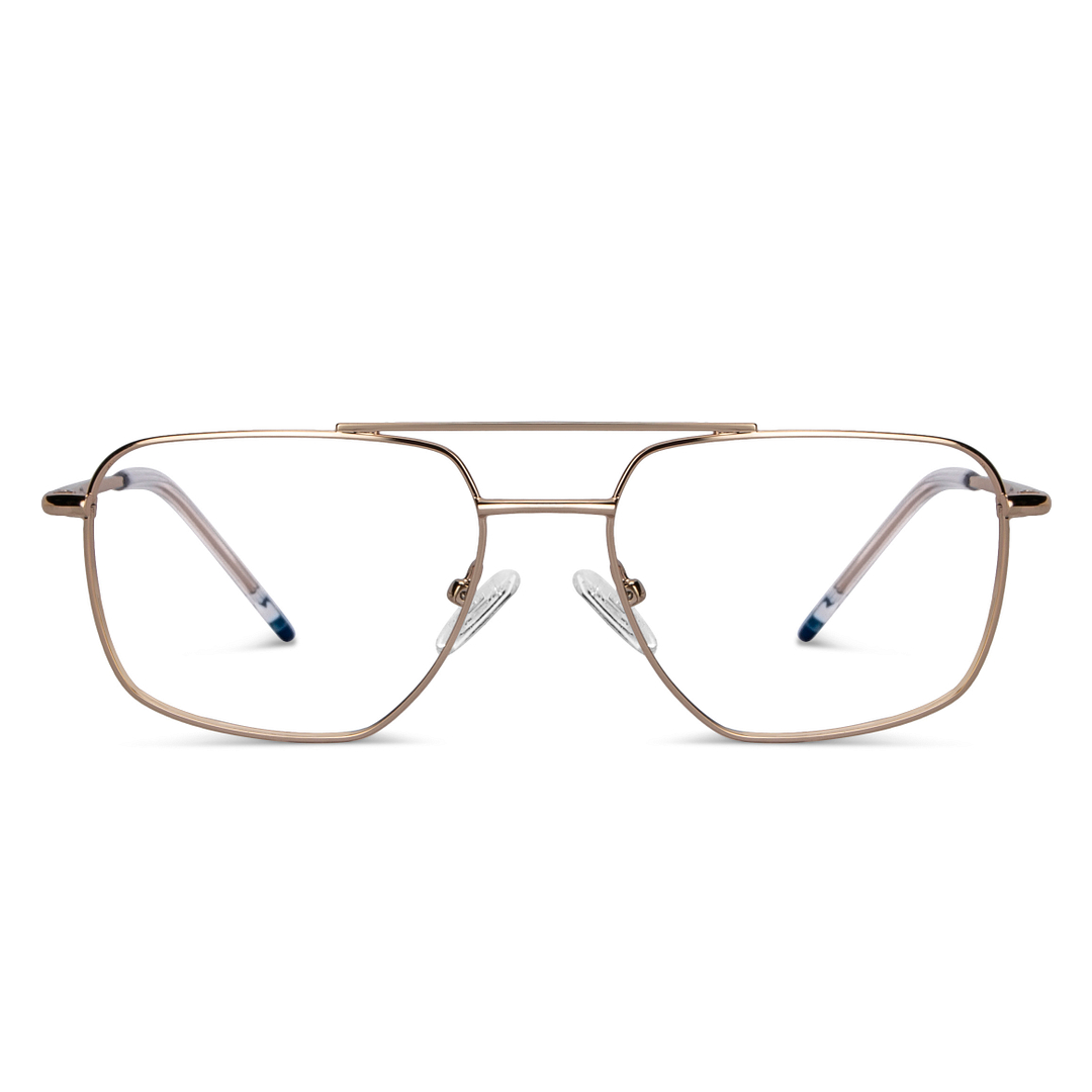 Lenskart BLU Screen Glasses Blue Block Zero Power Screen Glasses: Gold Transparent Full Rim Aviator Lenskart Blu LB E14485-C2 left side