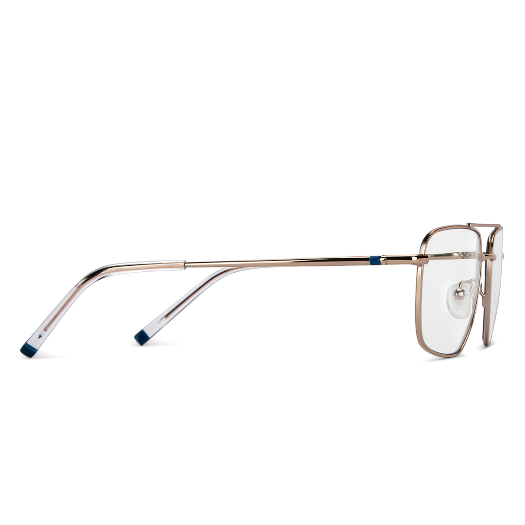 Lenskart BLU Screen Glasses Blue Block Zero Power Screen Glasses: Gold Transparent Full Rim Aviator Lenskart Blu LB E14485-C2 left side