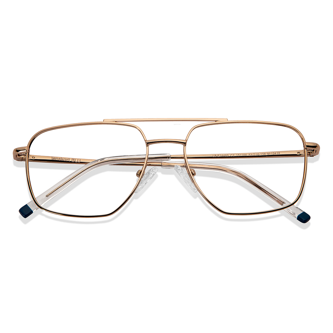 Lenskart BLU Screen Glasses Blue Block Zero Power Screen Glasses: Gold Transparent Full Rim Aviator Lenskart Blu LB E14485-C2 left side
