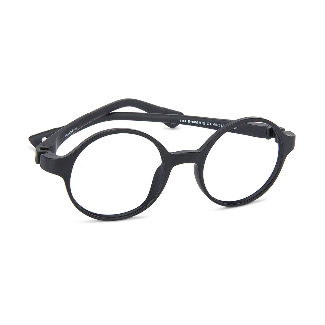 Hooper Screen Glasses Blue-Block Kids Computer Glasses: Matte Black Full Rim Round Kids  5-8 yrs  Lenskart Junior LKJ E10001CE-C1 left side
