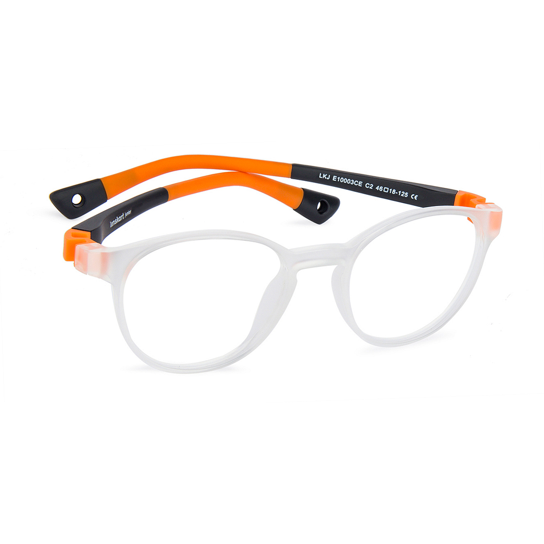Hooper Screen Glasses Blue-Block Kids Computer Glasses: Matte Transparent Matte Black Orange Full Rim Round Kids  8-12 yrs  Lenskart Junior LKJ E10003CE-C2 left side
