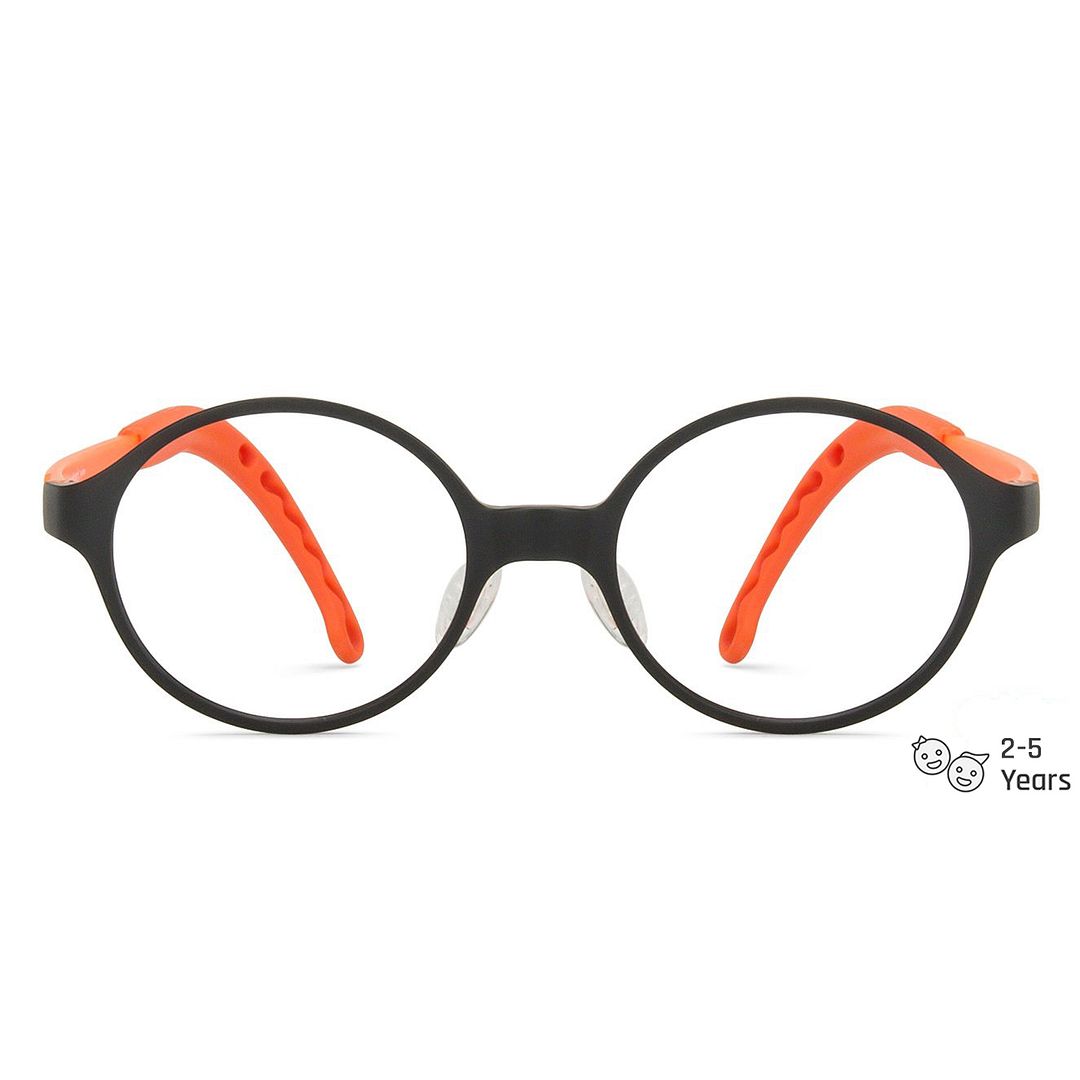 Hooper Screen Glasses Blue-Block Kids Computer Glasses: Matte Black Orange Full Rim Round Kid  2-5 yrs  Lenskart Junior LKJ E10063CE-C4 left side