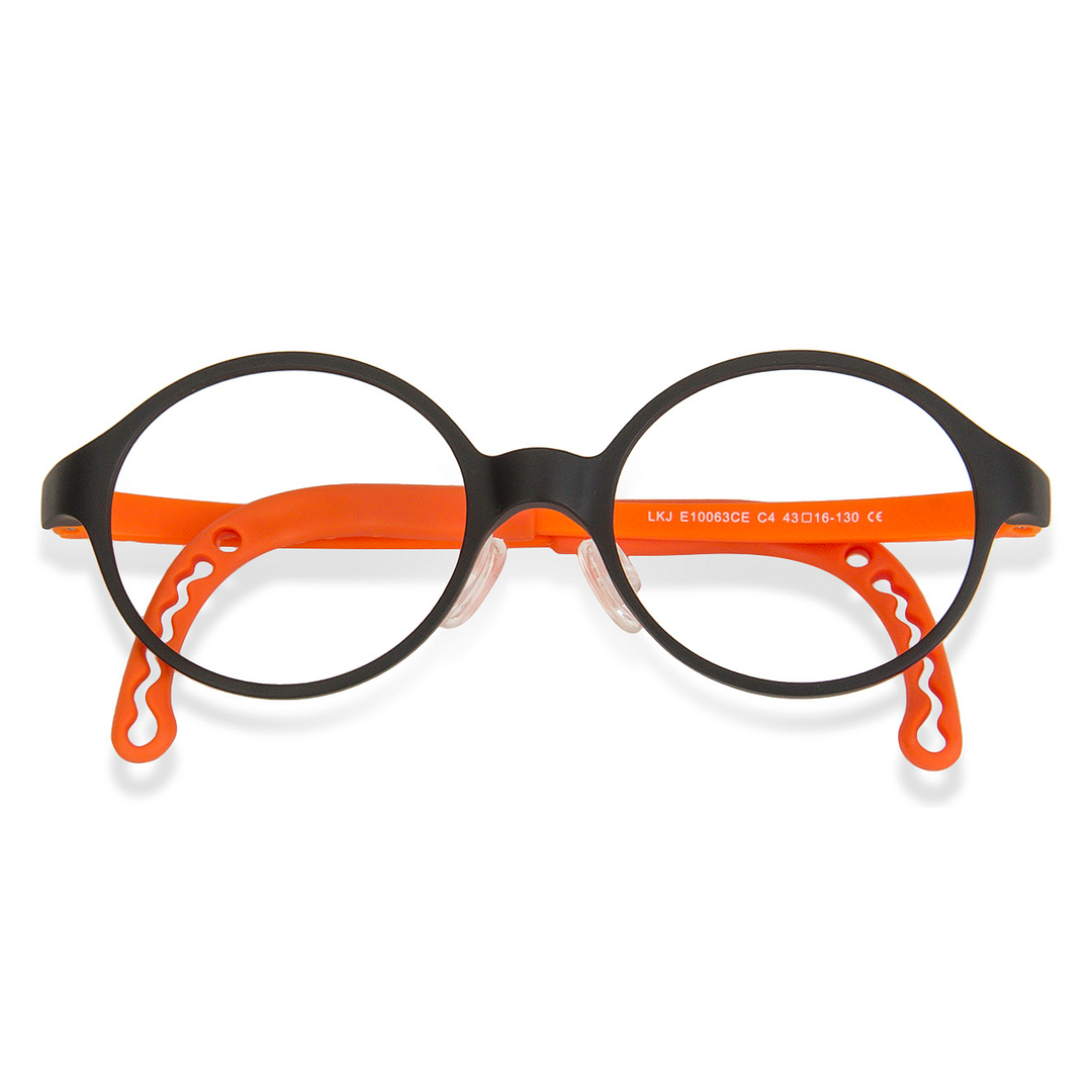 Hooper Screen Glasses Blue-Block Kids Computer Glasses: Matte Black Orange Full Rim Round Kid  2-5 yrs  Lenskart Junior LKJ E10063CE-C4 left side