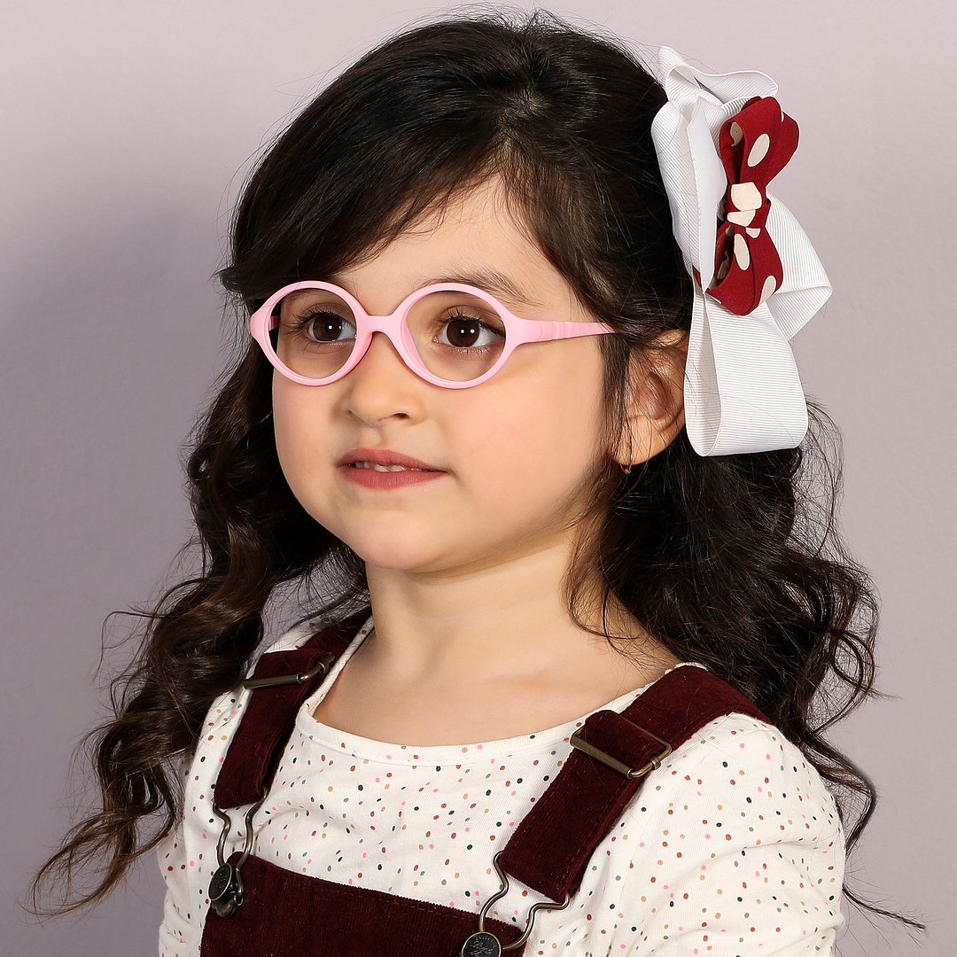 Hooper Blue-Block Kids Computer Glasses: Matte Pink Full Rim Round Kids Kids  2-5 yrs  Lenskart Junior Airflex LKJ E10061-C8 right side