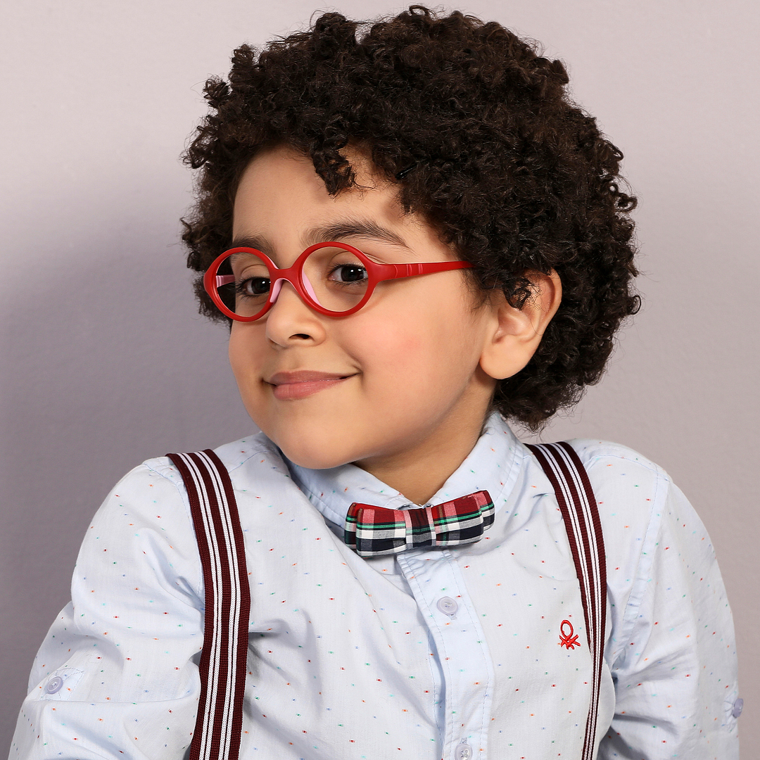 Hooper Blue-Block Kids Computer Glasses: Matte Red Pink Full Rim Round Kids Kids  2-5 yrs  Lenskart Junior Airflex LKJ E10061-C9 left side