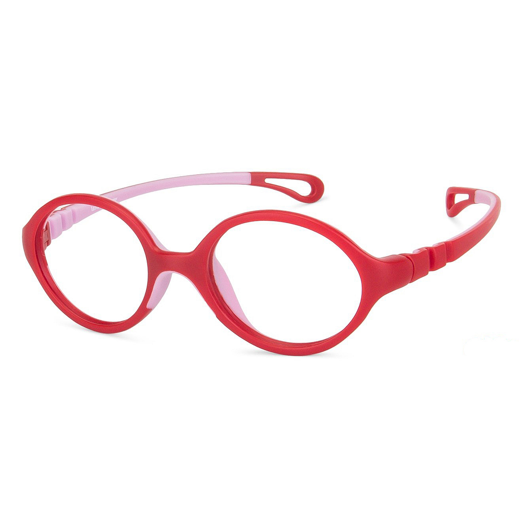 Hooper Blue-Block Kids Computer Glasses: Matte Red Pink Full Rim Round Kids Kids  2-5 yrs  Lenskart Junior Airflex LKJ E10061-C9 left side