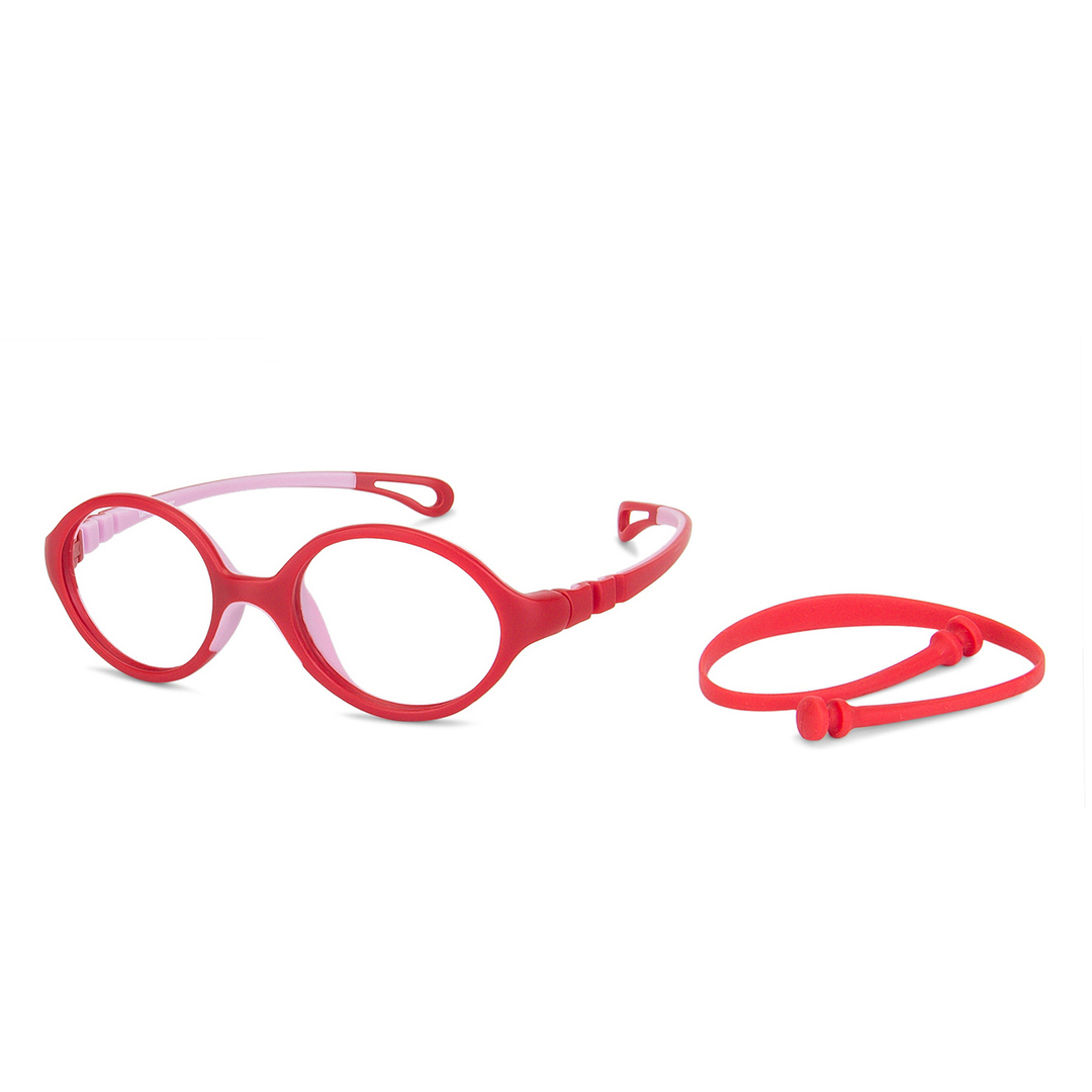 Hooper Blue-Block Kids Computer Glasses: Matte Red Pink Full Rim Round Kids Kids  2-5 yrs  Lenskart Junior Airflex LKJ E10061-C9 left side