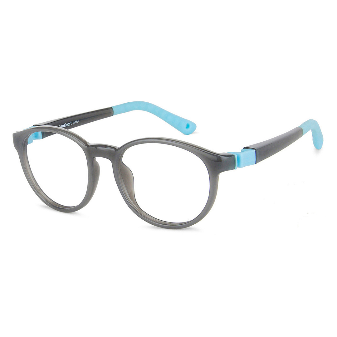 Lenskart Junior Computer Glasses Blue-Block Kids Computer Glasses: Grey Sky Blue Full Rim Round Kids  8-12 yrs  Lenskart Junior LKJ E10044CE-C1 left side