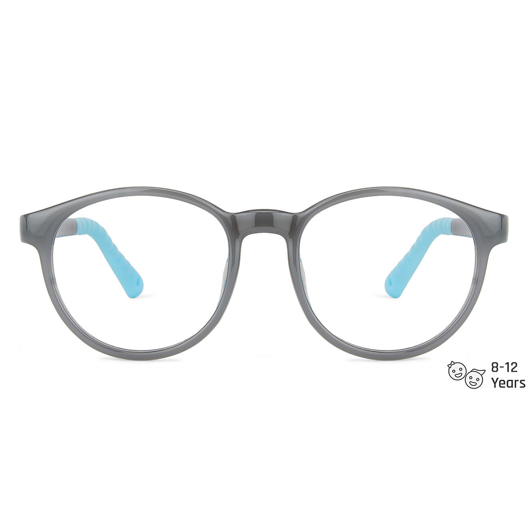 Lenskart Junior Computer Glasses Blue-Block Kids Computer Glasses: Grey Sky Blue Full Rim Round Kids  8-12 yrs  Lenskart Junior LKJ E10044CE-C1 left side