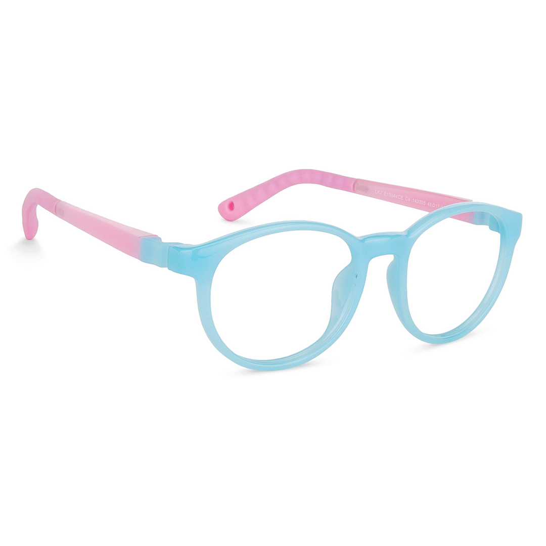 Hooper Screen Glasses Blue-Block Kids Computer Glasses: Sky Blue Pink Full Rim Round Kids  8-12 yrs  Lenskart Junior LKJ E10044CE-C4 left side