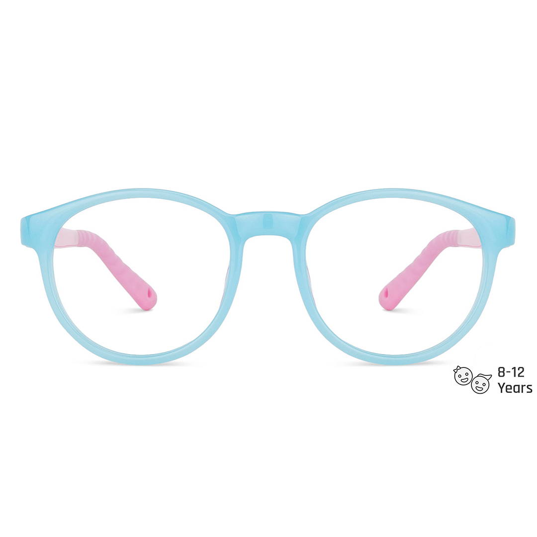 Hooper Screen Glasses Blue-Block Kids Computer Glasses: Sky Blue Pink Full Rim Round Kids  8-12 yrs  Lenskart Junior LKJ E10044CE-C4 left side