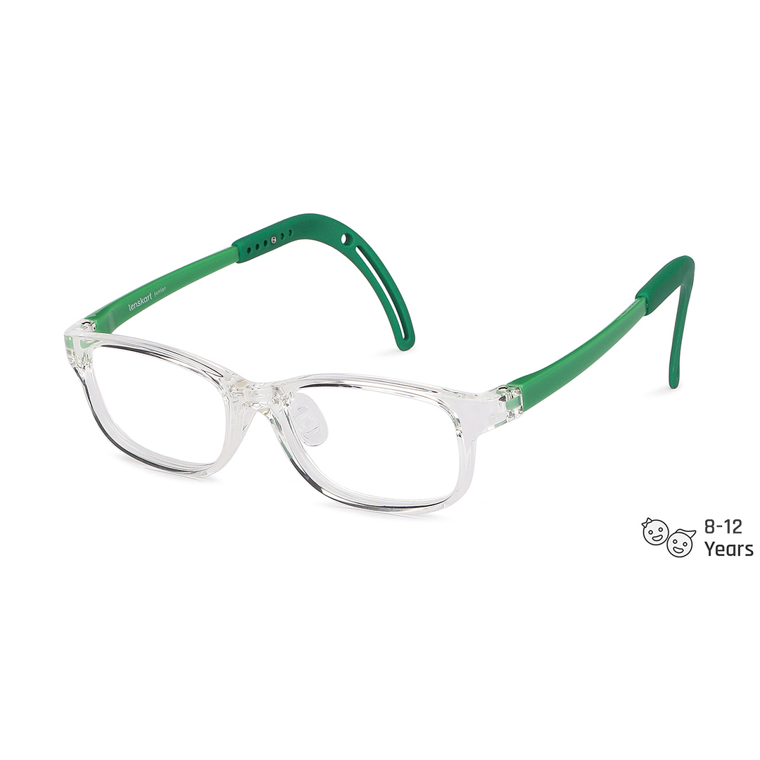 Hooper Screen Glasses Blue-Block Kids Computer Glasses: Transparent Green Full Rim Rectangle Kids  8-12 yrs  Lenskart Junior LKJ E10065CE-C3 left side