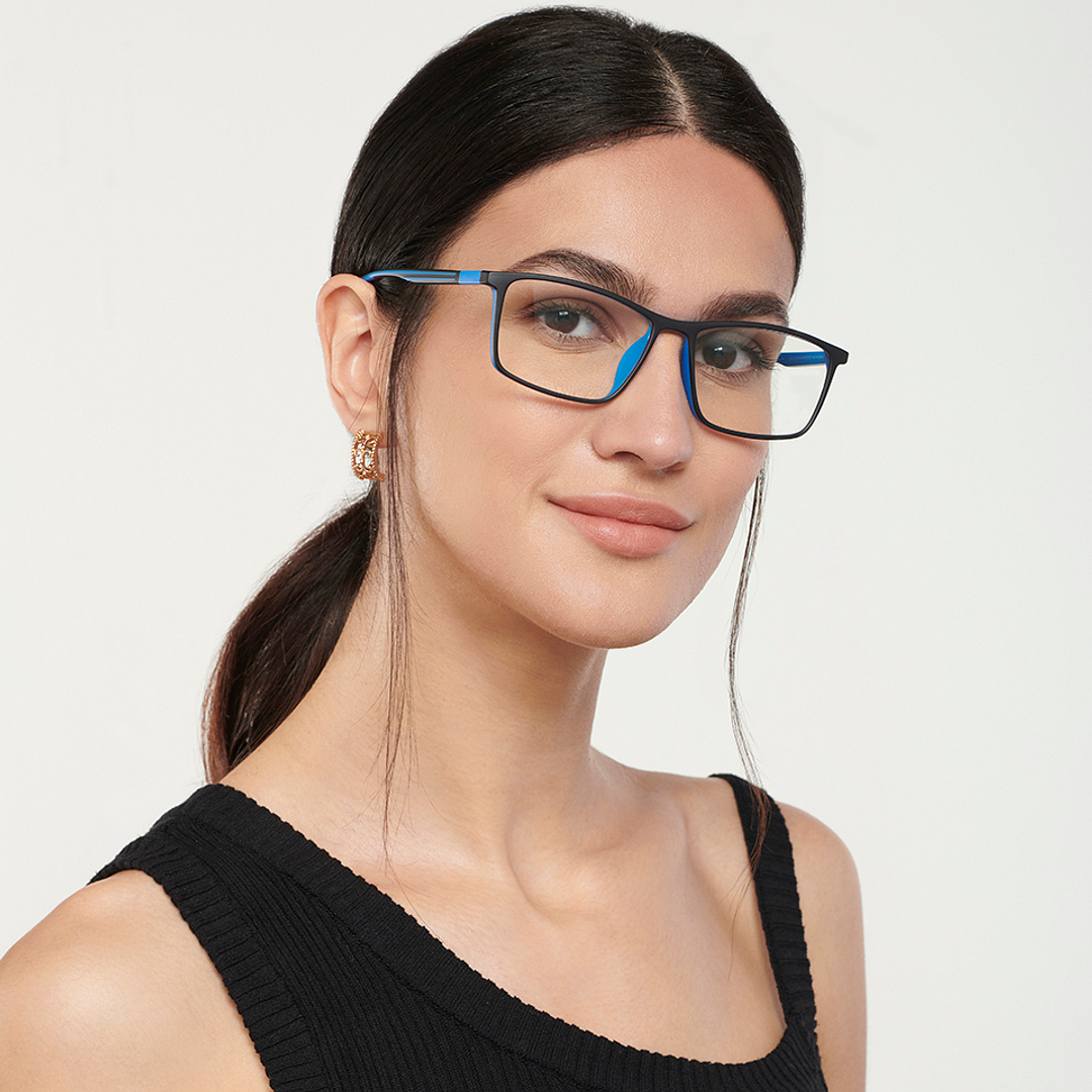 Lenskart BLU Screen Glasses Blue Block Zero Power Screen Glasses : Black Full Rim Rectangle Lenskart Blu LB E14255-C3 right side