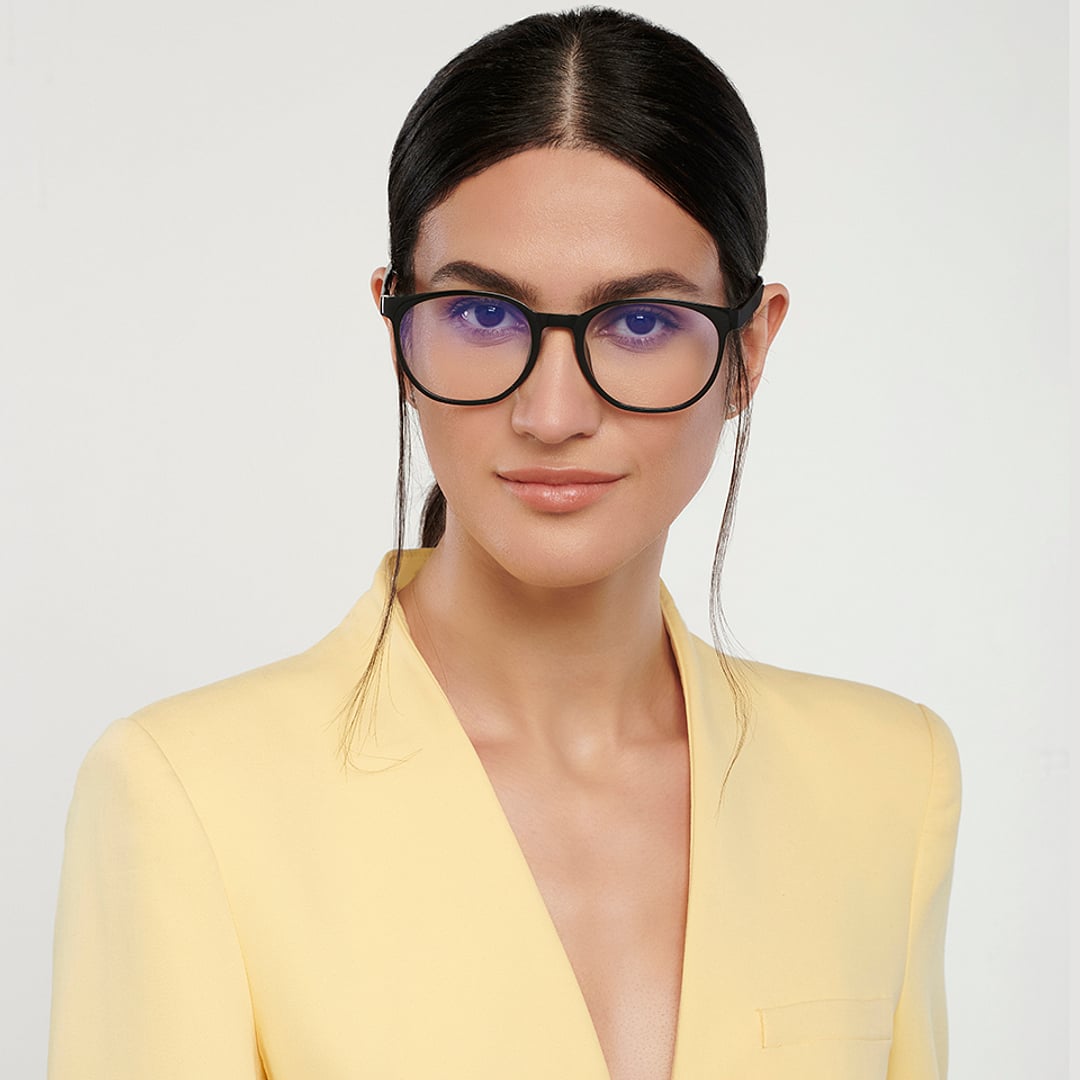 Lenskart BLU Screen Glasses Blue Block Zero Power Screen Glasses : Black Black Full Rim Round Lenskart Blu LB E14271-C2 left side