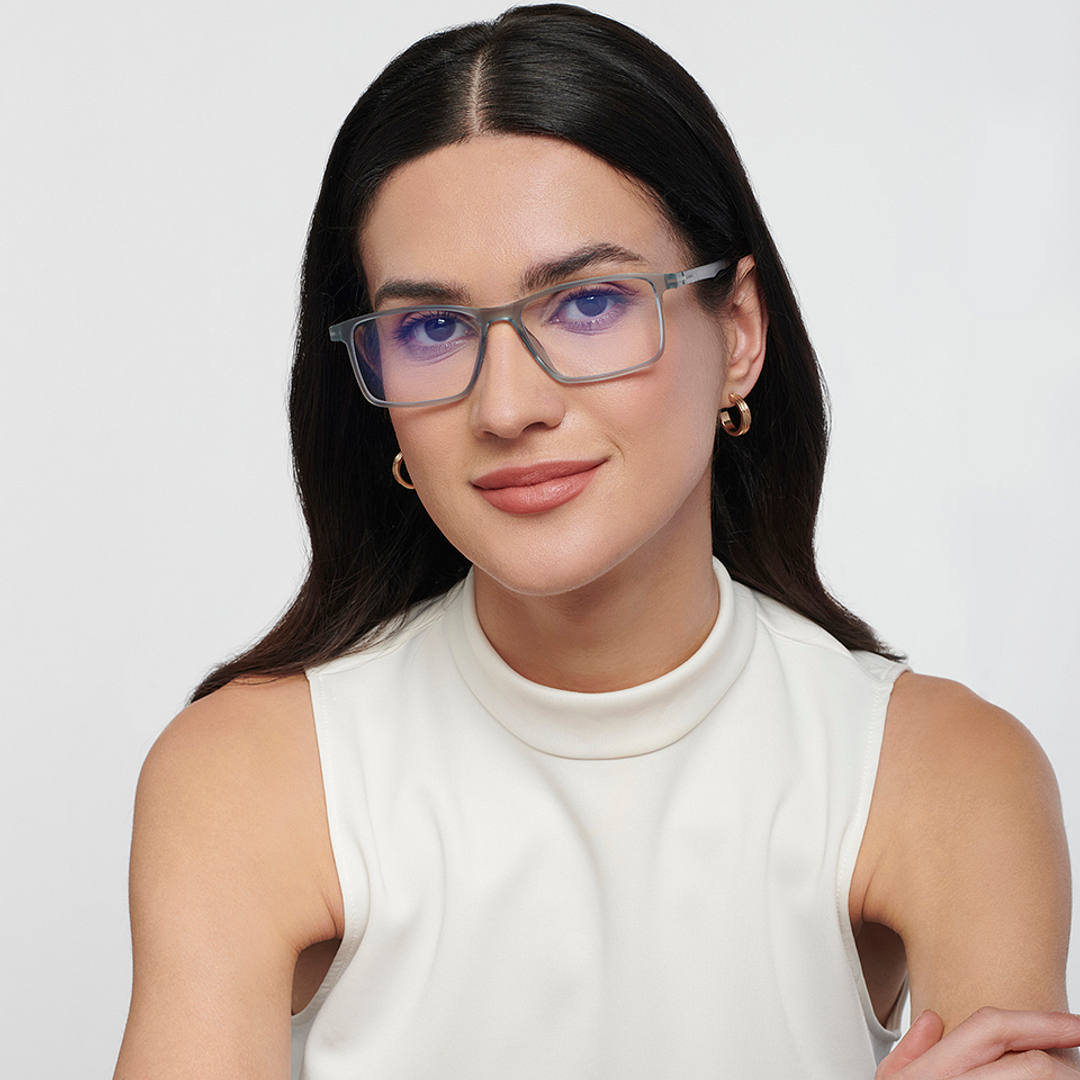 Lenskart BLU Screen Glasses Blue Block Zero Power Screen Glasses : Grey Transparent Full Rim Rectangle Lenskart Blu LB E14242-C1 left side