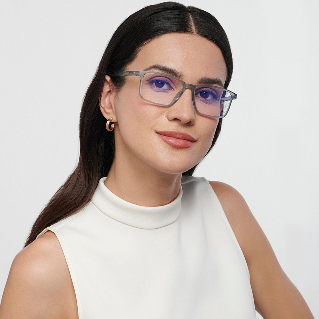 Lenskart BLU Screen Glasses Blue Block Zero Power Screen Glasses : Grey Transparent Full Rim Rectangle Lenskart Blu LB E14242-C1 right side