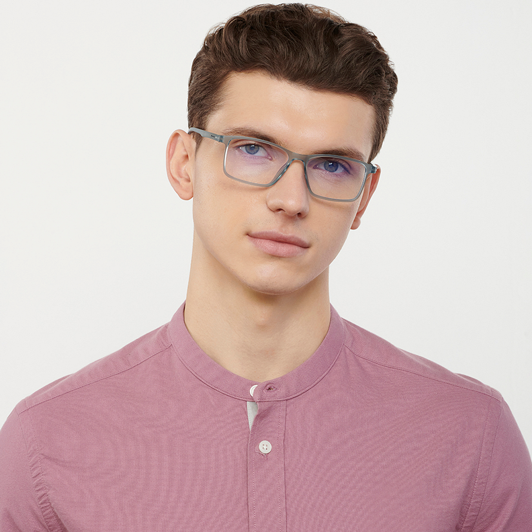 Lenskart BLU Screen Glasses Blue Block Zero Power Screen Glasses : Grey Transparent Full Rim Rectangle Lenskart Blu LB E14242-C1 left side