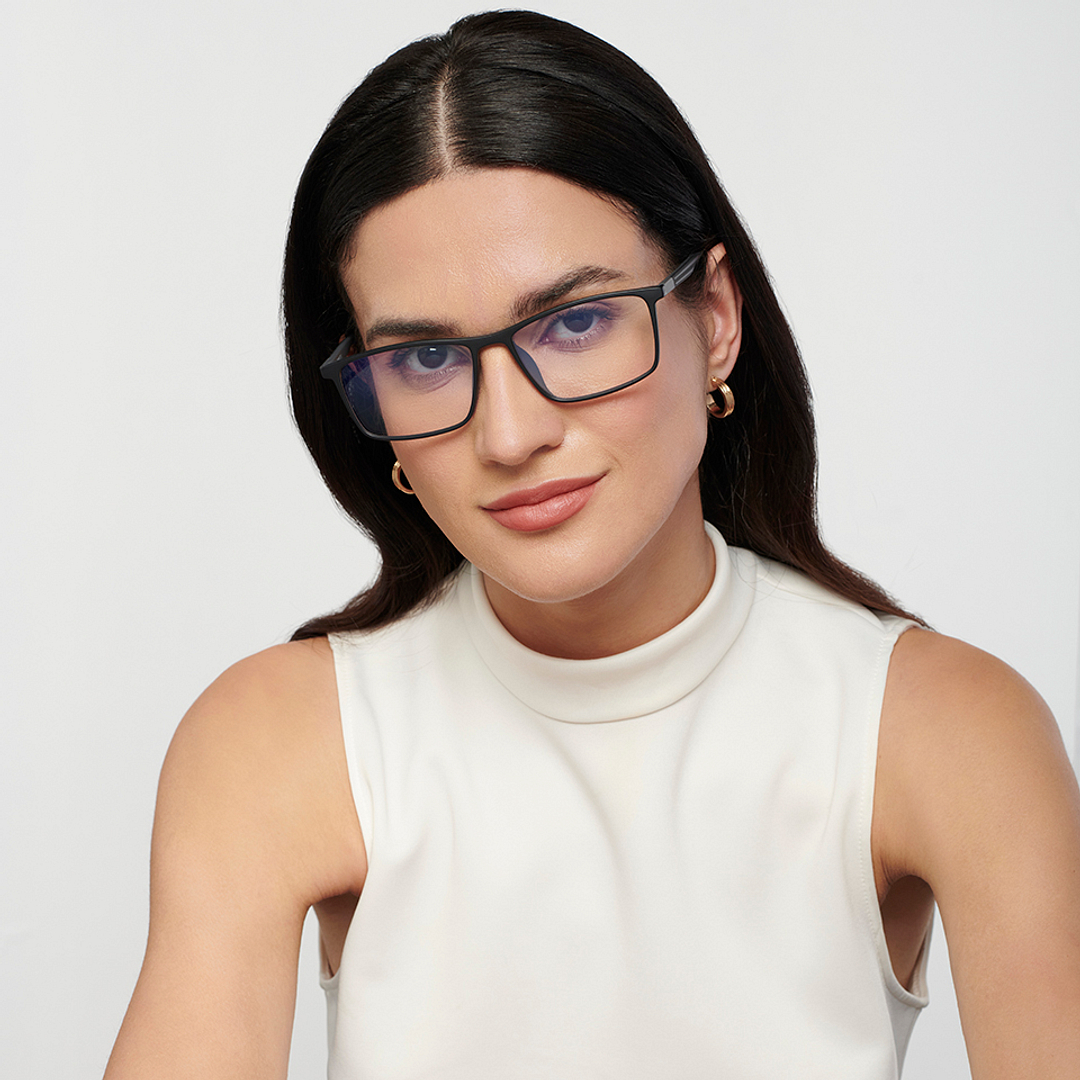 Lenskart BLU Screen Glasses Blue Block Zero Power Screen Glasses : Black Full Rim Rectangle Lenskart Blu LB E14255-C1 left side