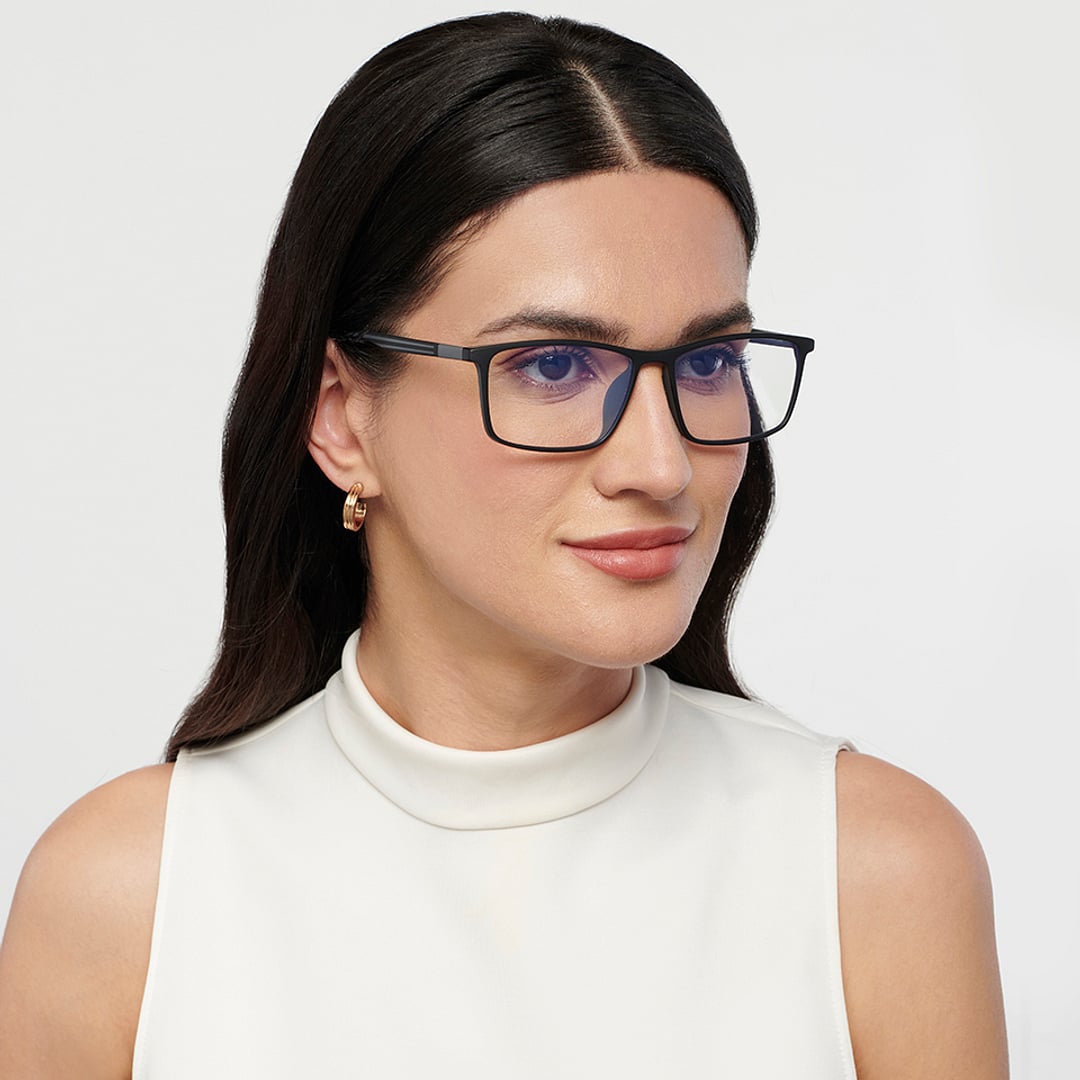 Lenskart BLU Screen Glasses Blue Block Zero Power Screen Glasses : Black Full Rim Rectangle Lenskart Blu LB E14255-C1 right side