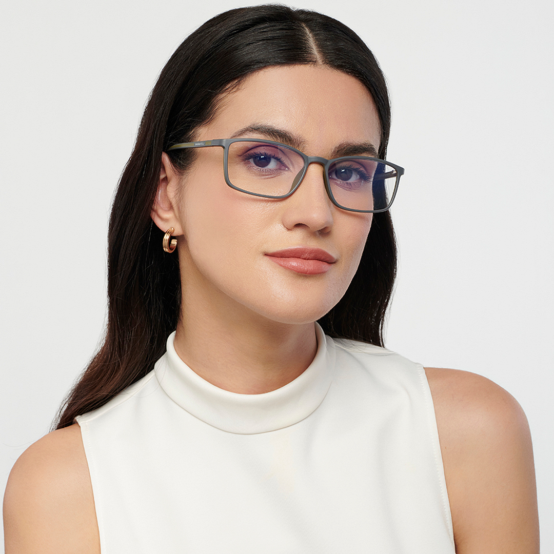 Lenskart BLU Screen Glasses Blue Block Zero Power Screen Glasses : Matte Grey Green Full Rim Rectangle Lenskart Blu LB E13527-C3 right side