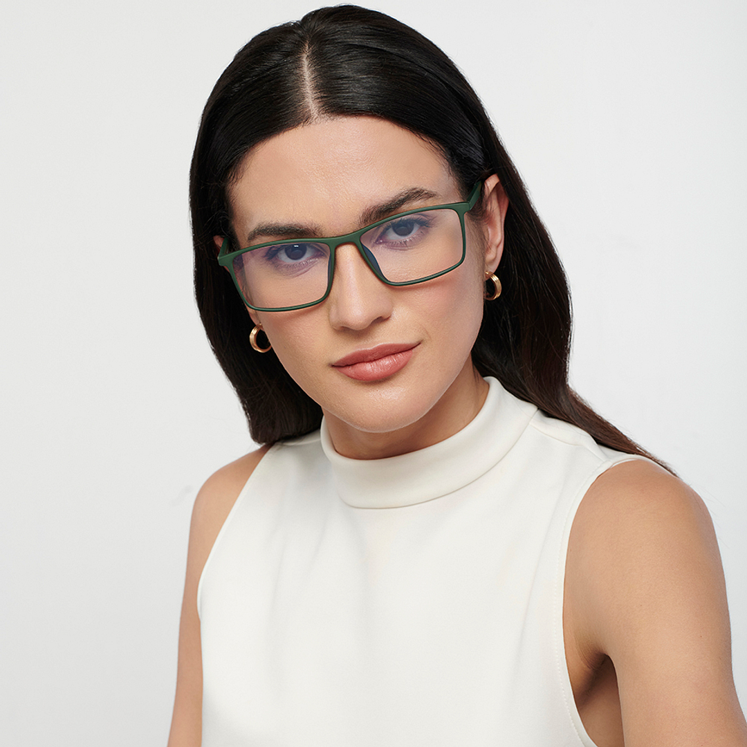 Lenskart BLU Screen Glasses Blue Block Zero Power Screen Glasses: Green Full Rim Rectangle Lenskart Blu LB E14255-C4 left side