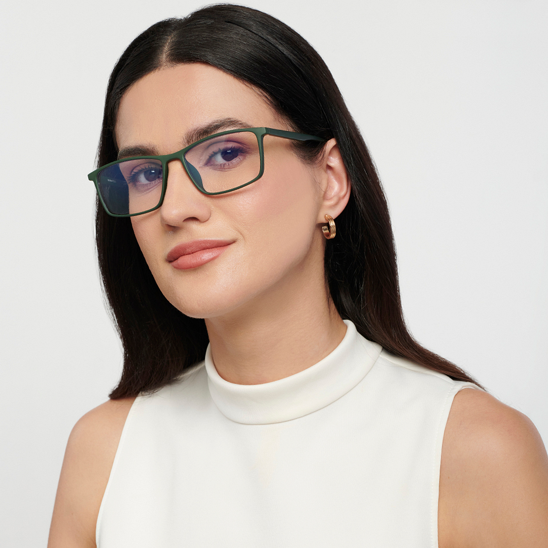 Lenskart BLU Screen Glasses Blue Block Zero Power Screen Glasses: Green Full Rim Rectangle Lenskart Blu LB E14255-C4 right side