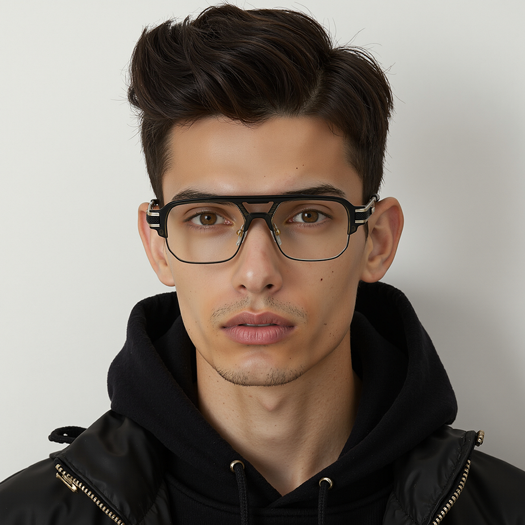 Lenskart STUDIO Black Gunmetal Full Rim Geometric left side