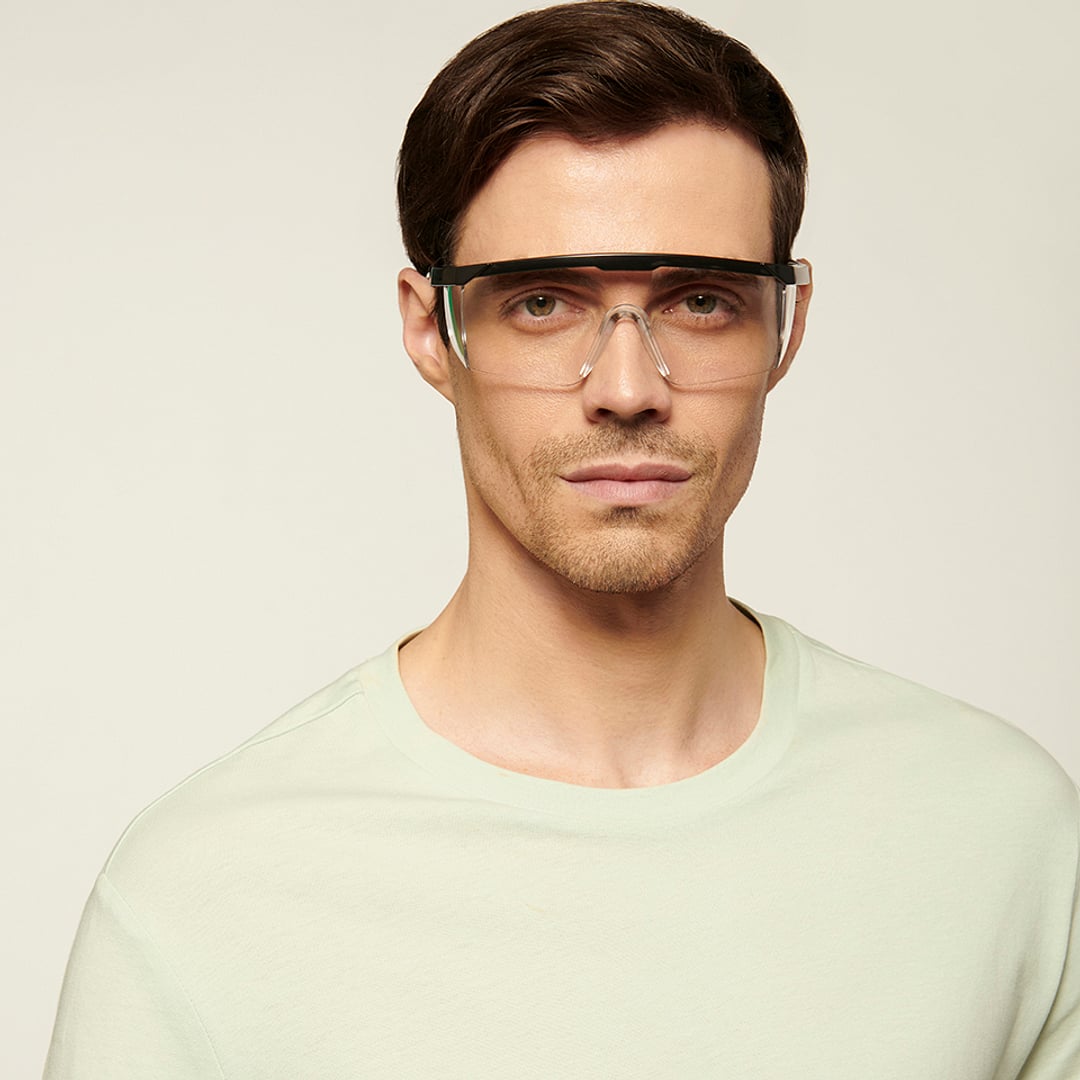 Lenskart Safety Goggles Black Transparent Half Rim Square  Size-150  Lenskart Safety Goggles L E13335-C1 right side