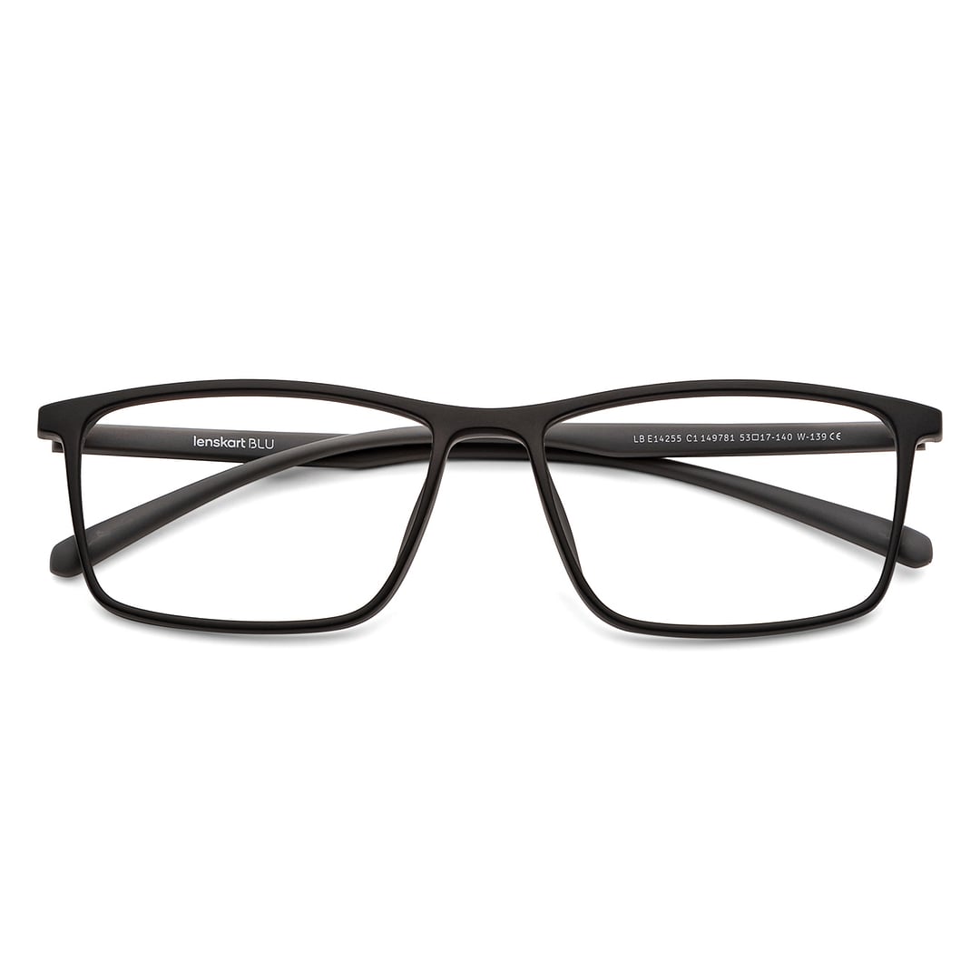 Lenskart BLU Screen Glasses Blue Block Zero Power Screen Glasses : Black Full Rim Rectangle Lenskart Blu LB E14255-C1 left side