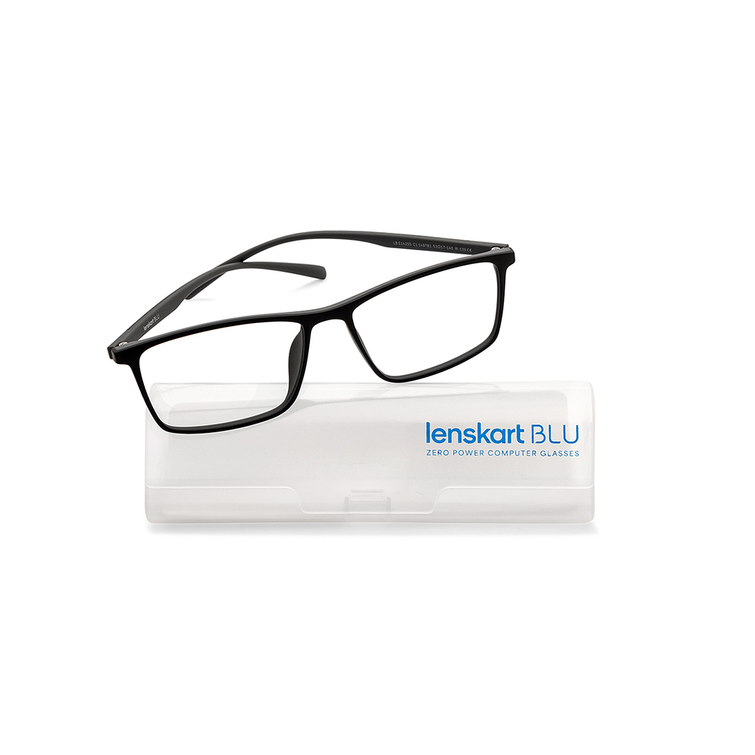 Lenskart BLU Screen Glasses Blue Block Zero Power Screen Glasses : Black Full Rim Rectangle Lenskart Blu LB E14255-C1 left side
