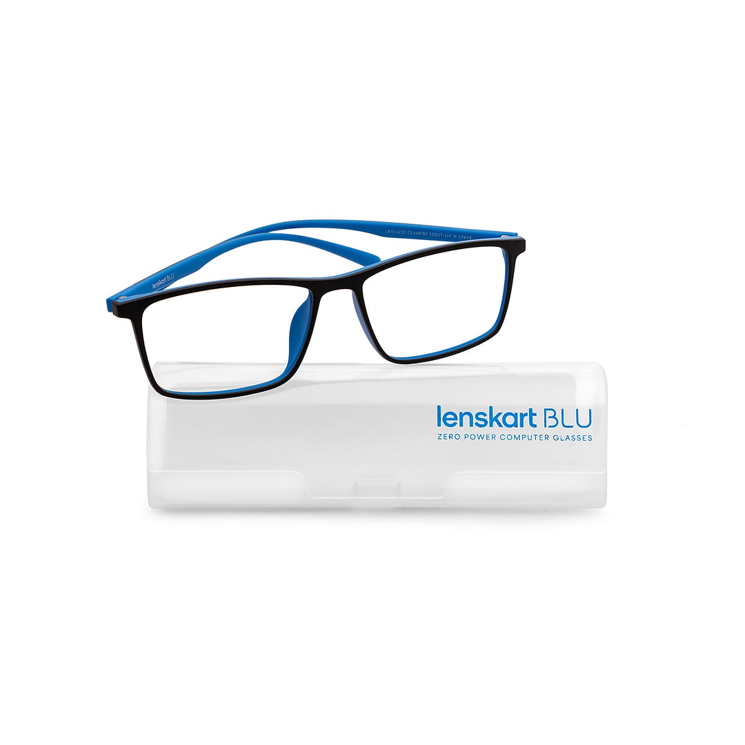Lenskart BLU Screen Glasses Blue Block Zero Power Screen Glasses : Black Full Rim Rectangle Lenskart Blu LB E14255-C3 left side