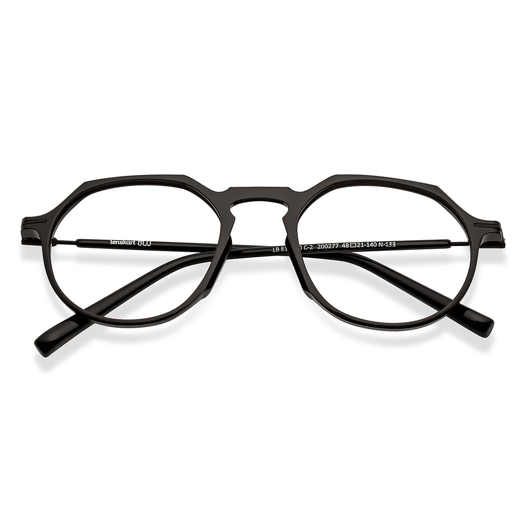 Lenskart BLU Screen Glasses Blue Block Zero Power Screen Glasses : Black Full Rim Geometric Lenskart Blu LB E14790-C2 left side