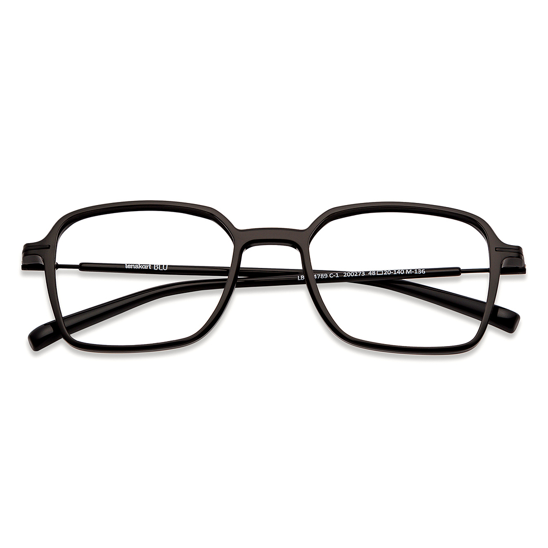 Lenskart BLU Screen Glasses Blue Block Zero Power Screen Glasses : Black Full Rim Geometric Lenskart BLU LB E14789-C1 left side