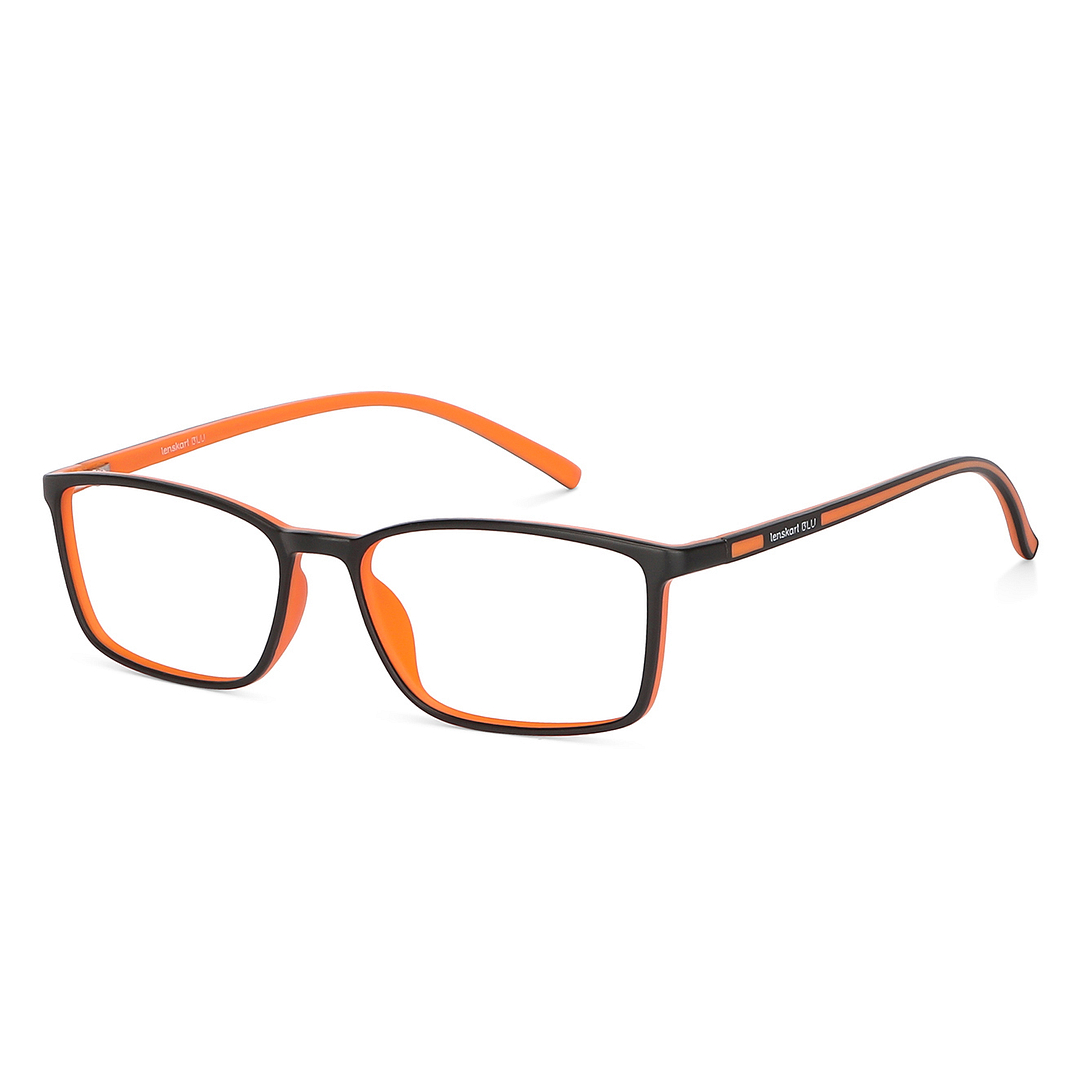 Lenskart BLU Screen Glasses Blue Block Zero Power Screen Glasses : Black Orange Full Rim Rectangle Lenskart Blu LB E13527-C5 left side