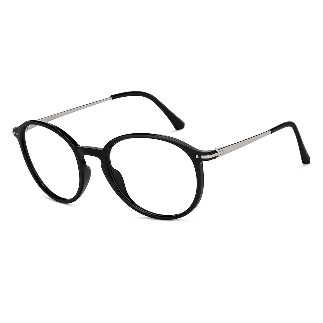 Lenskart BLU Screen Glasses Blue Block Zero Power Screen Glasses : Black Silver Black Full Rim Round Lenskart Blu LB E14787-C3 left side