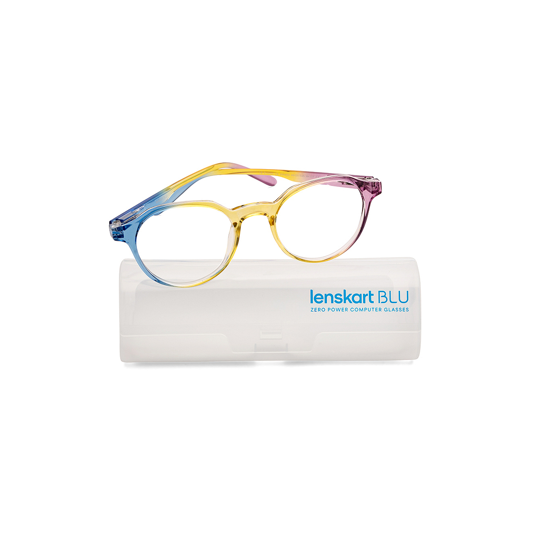 Lenskart BLU Screen Glasses Blue Block Zero Power Screen Glasses: Blue Yellow Pink Full Rim Geometric Lenskart Blu LB E14060-C6 left side