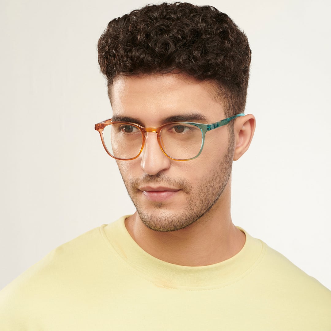 Lenskart BLU Screen Glasses Blue Block Zero Power Screen Glasses: Blue Brown Full Rim Square Lenskart Blu LB E14058-C9 left side