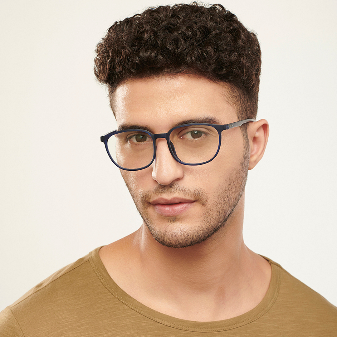 Lenskart BLU Screen Glasses Blue Block Zero Power Screen Glasses : Navy Blue Full Rim Square Lenskart Blu-C5 left side