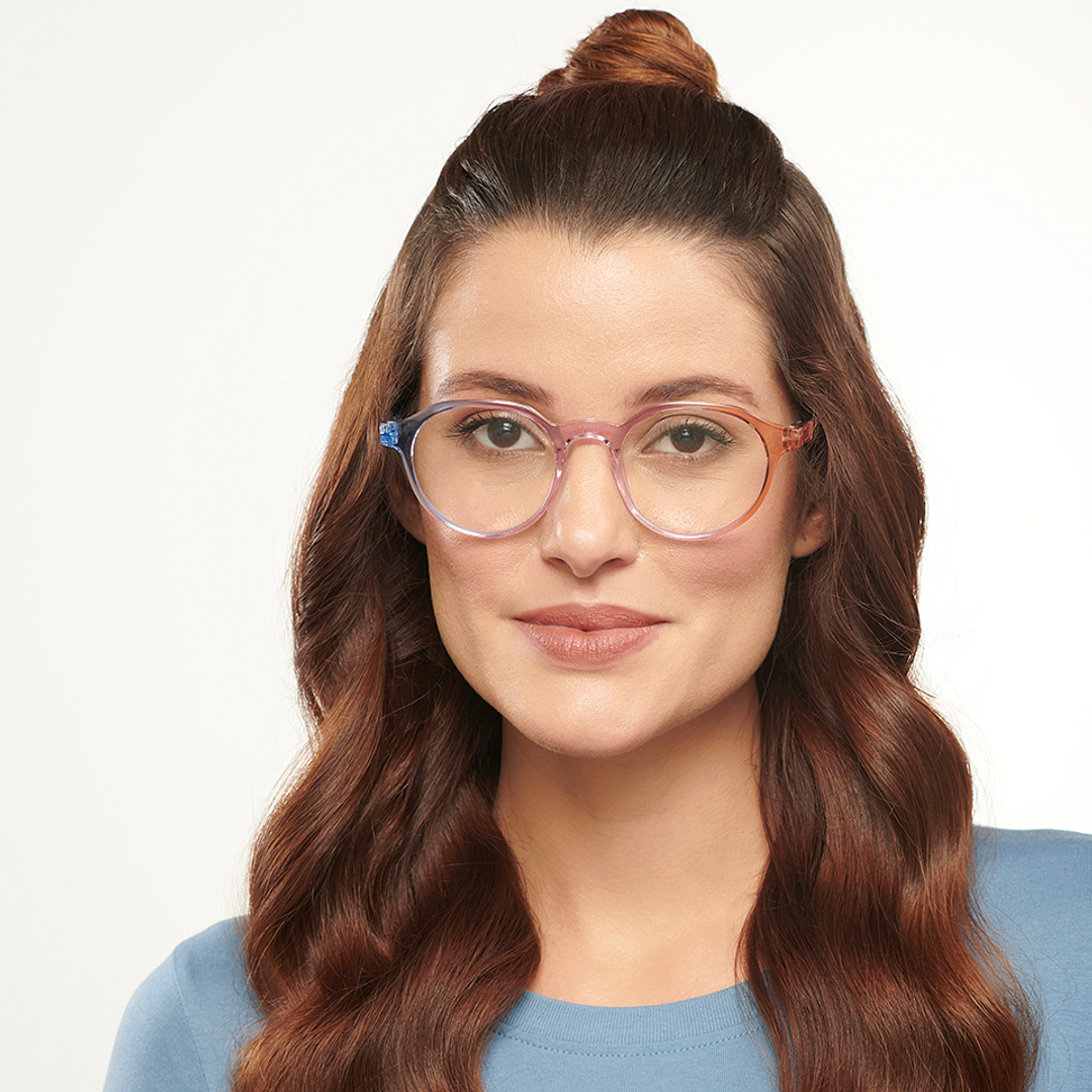 Lenskart BLU Screen Glasses Blue Block Zero Power Screen Glasses: Blue Pink Brown Full Rim Geometric Lenskart Blu LB E14060-C8 left side